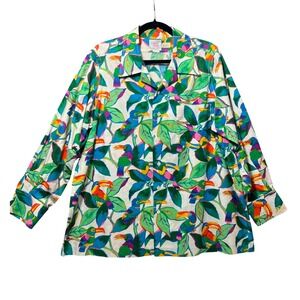Vintage 90s Tropical Toucan Print Shirt XL Long Sleeve Button Up J.B. Nethercutt